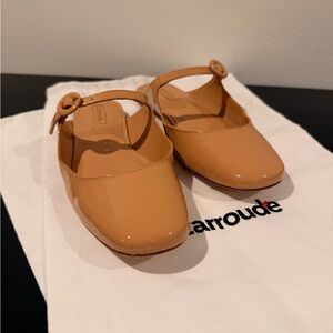 Larroude  Patent Mary Jane Mules Flats in Tan